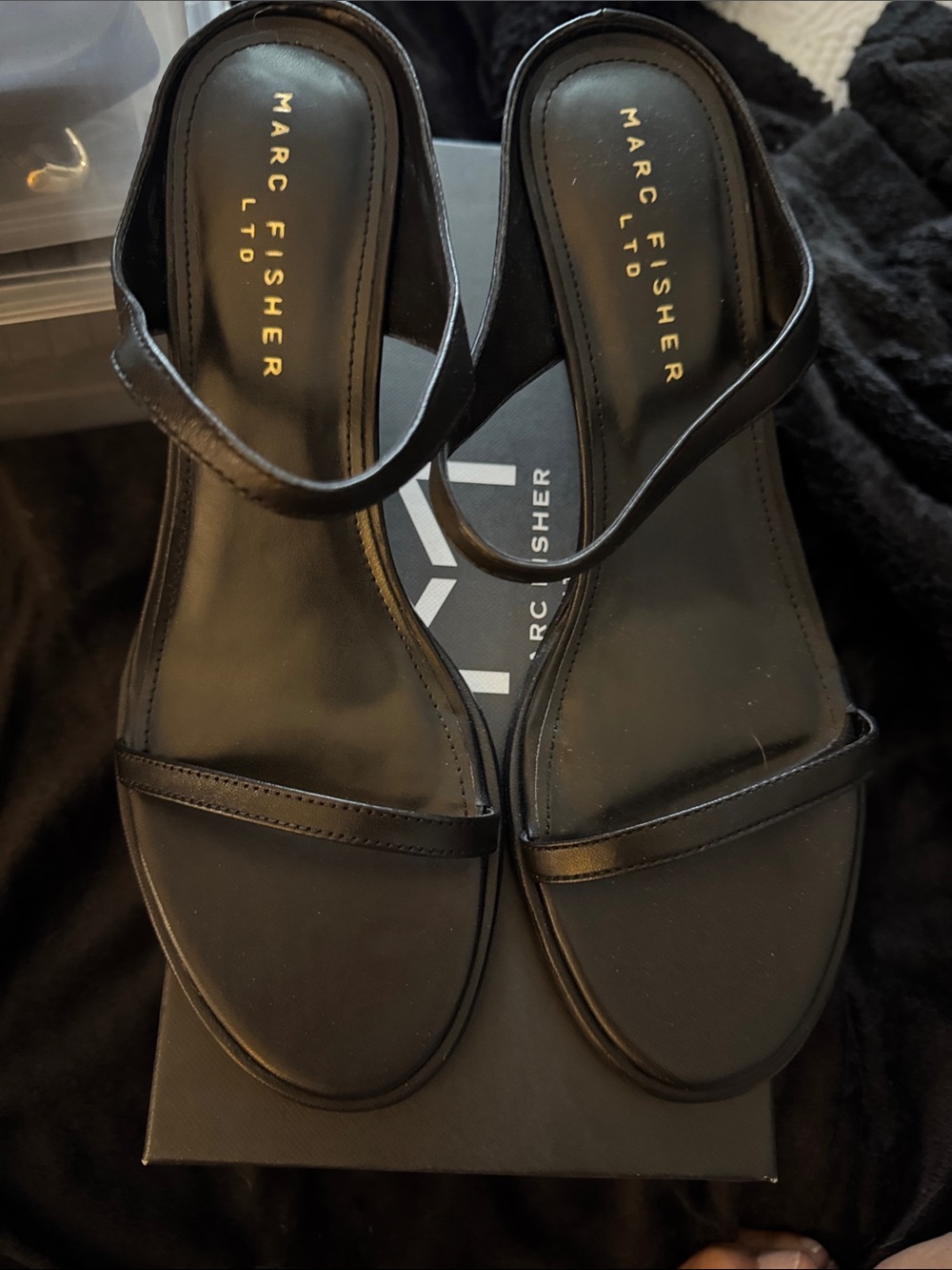 Marc Fisher Black Strappy Leather Sandals